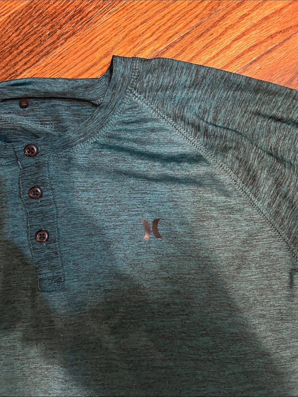 Hurley Men's Long Sleeve Henley in Deep Teal - Picture 4 of 9
